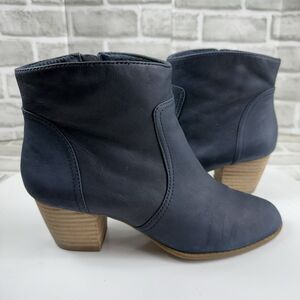 Sole Society SO-ROMY Women's Size 8.5 Blue Leather Block Heel Ankle Boots